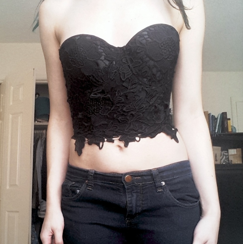 Black lace corset bralette